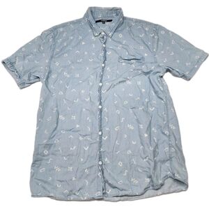 Carbon Button-Down Shirt Men's Size XXL Short Sleeve Blue Artsy 100% Cotton